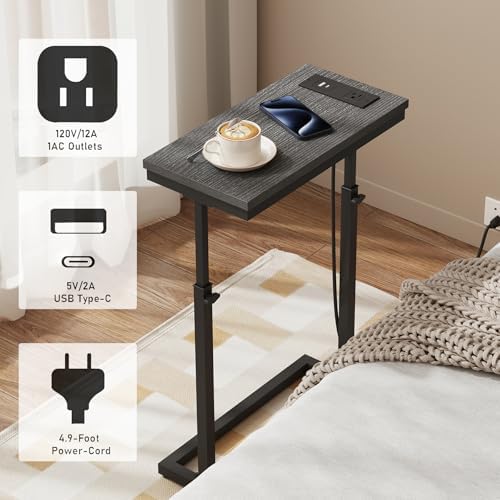 TUTOTAK End Table with Charging Station, Side Table, Tall Couch Table - Image 5