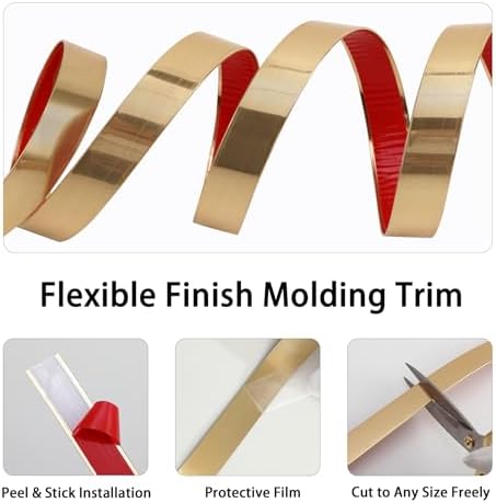 Lunghaa Peel and Stick Finish Molding Trim, Flexible Decoration Strip for Wall Tile Edge, Mirror, Cabinet, Furniture and DIY Home Decoration (Brushed Gold, 16.4 ft x 0.8 in) (Pack of 3) - Image 4