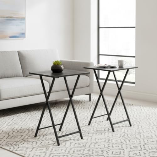 Folding TV Tray Table, Set of 2 Small Table, TV Dinner Table, Snack Tray Table Set, Portable Foldable Desk, Sofa Side Table, TV Tray Table for Couch, Living Room, Small Space - Image 4
