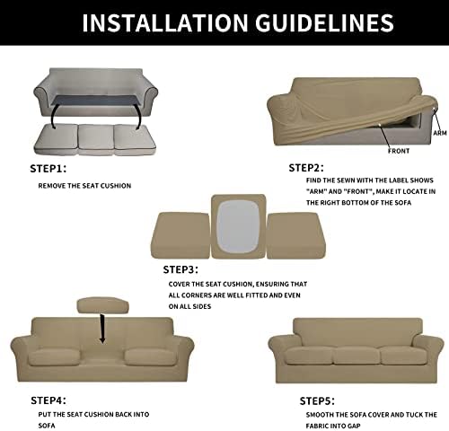 Easy-Going 4 Pieces Stretch Soft Couch Cover for Dogs - Washable Sofa Slipcover for 3 Separate Cushion Couch - Elastic Furniture Protector for Pets, Kids(Sofa, Tan, Large) - Image 5