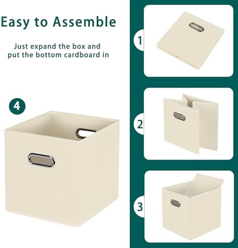 Black Foldable Storage Cubes Bins, Fabric Storage Box Cubes Organizer Baskets with Dual Handles for Home Organizer,Set of 6,(Creamy-White) - Image 6