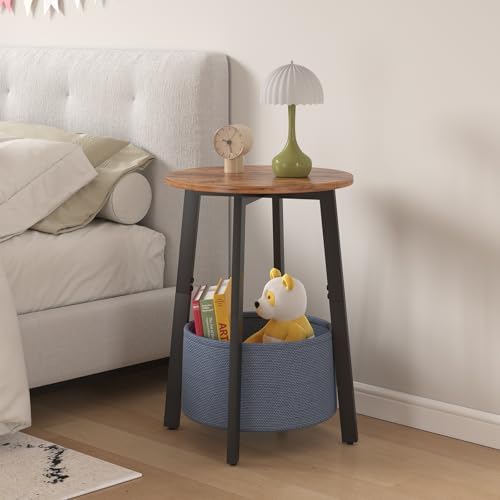 sthmec Small Round Side End Table Set of 2 with Cloth Storage Basket, Round Bedside Sofa Couch Coffee Tables for Small Places with Metal Frame, Modern Nighstands for Living Room Bedroom,Rustic Brown - Image 5