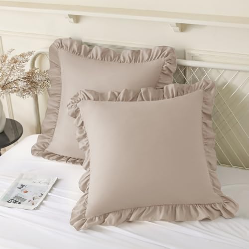 KKJIAF 2 Pack Ruffle Pillow Cases 24x24 Inches, Khaki by KKJIAF