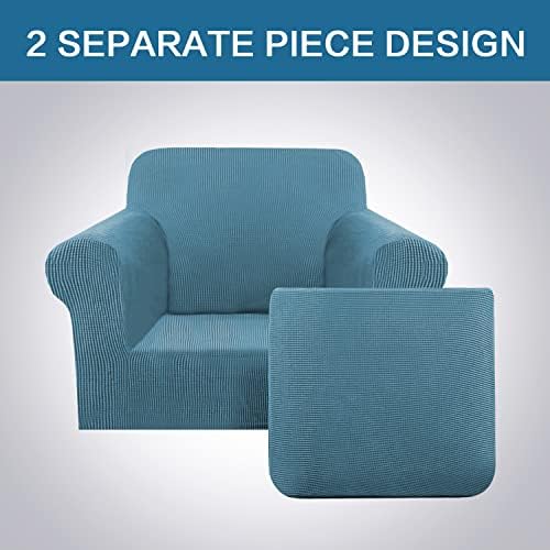 H.VERSAILTEX 2-Pieces Armchair Cover Chair Slipcovers with Arms Furniture Protector Cover Fit Armchair Width Up to 47 Inch, Jacquard Spandex Couch Covers Armchair Slipcover - Storm Blue, Chair - Image 3