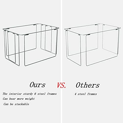 FHSQX Extra Large Clothes Storage Bins Foldable Metal Frame Storage Box Stackable Linen Fabric Box Organizer Set with Carrying Handles and Clear Window (Beige, 23.6x 16.5x 15.7 Inch) - Image 5