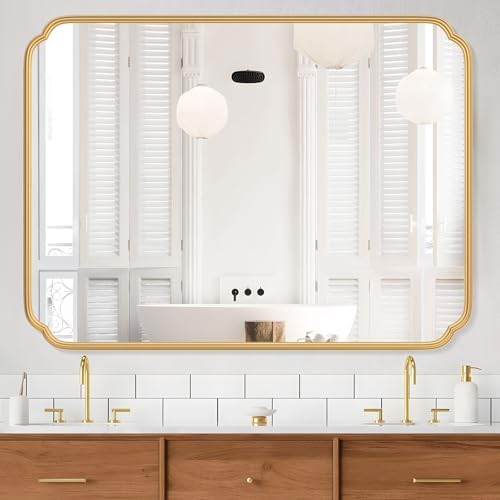 Ferytange 36 x 48 Inch Gold Bathroom Vanity Mirror for Wall with Non-Rusting Metal Frame Large Rounded Rectangle Mirror for Over Sink (Horizontal/Vertical) by FerytangeHome
