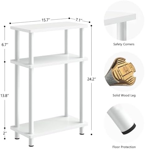 Apicizon Small Narrow Side Table, 3-Tier Skinny End Table, White - Image 2