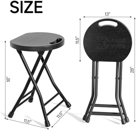 LEDLAY18 Inch Folding Stool with Handle - 500LBS Capacity Portable Foldable Stool with Non-Slip Feet, Heavy-Duty Steel & Plastic Collapsible Stool for Indoor Outdoor Use, Black - Image 3