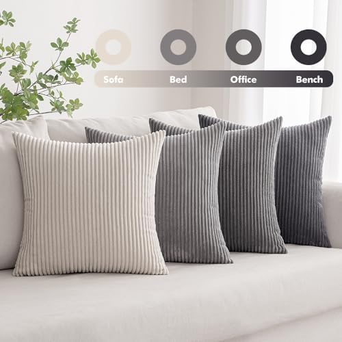 MIULEE Soft Corduroy Decorative Throw Pillow Covers Neutral Grey 18x18 - Image 3