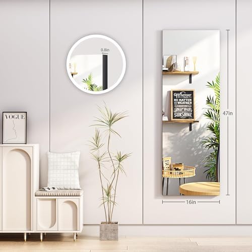 Hasipu Door Mirror Full Length, 47"x 15.8" Full Body Over The Door Hanging Wall Mounted Mirror for Bedroom, Living Room, Cloakroom, Square Black - Image 2