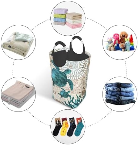 LIBIFALL Vintage Sea Turtle Large Laundry Basket Beach Decor Laundry Hamper Bag Collapsible Laundry Baskets Clothes Hamper with Handles Ocean Storage Baskets For Bathroom Family 50L - Image 5