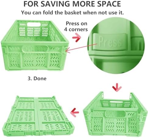 20L Folding Crate, 4Pack Plastic Storage Baskets Organizer for Home and Office,Collapsible Storage Crates for Home Office and Outdoor Organizer. (Green) - Image 3