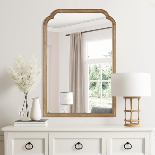 WallBeyond Wood Bathroom Mirrors for Wall Mounted, 24" x 36" Rustic Wood Frame Wall Mirrors Decorative for Living Room or Bedroom Vanity Mirror, Honey-Colored - Image 3
