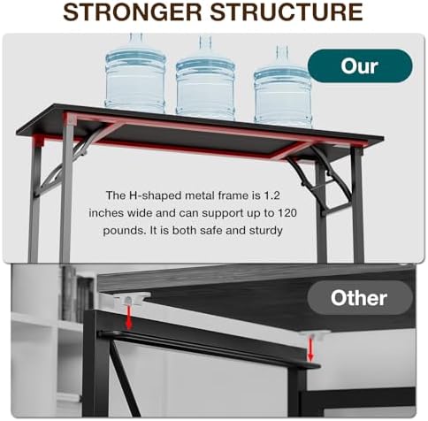 TEMI Long Computer Desk Folding Table - 55.1" Foldable Office Desk, No Assembly, Perfect Writing Table for Bedroom or Apartment, Portable Large Desk or Study Table with Compact Design, Dark Oak - Image 6