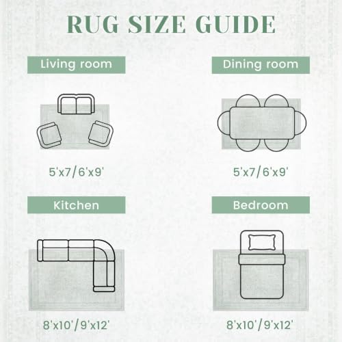 9x12 Area Rugs for Living Room: Washable Large Vintage Floral Rug Low Pile Non-Slip Boho Carpet for Bedroom Home Office Dining Room (Green, 9'x12') - Image 4