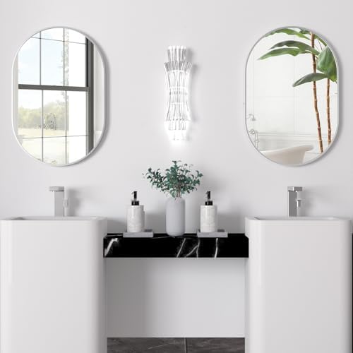 Oval Bathroom Mirror Wall Vanity Oval Mirrors, 2 Pieces 20"x30" Silver Bathroom Mirrors for Over Sink Pill Mirrors Capsule Wall Mounted Mirror, Modern Mirror with Metal Frame for Wall Decor - Image 3