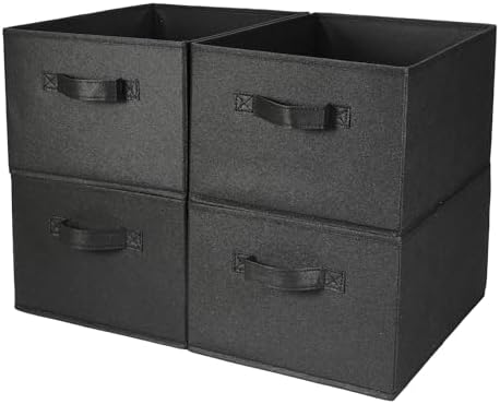 Collapsible Storage Bins, Foldable Organizers and Storage Baskets Cube Storage Bin for Bedroom Living Room, Black, 15.4x11.4x7.9inch, 4 Pack by BOMKEE