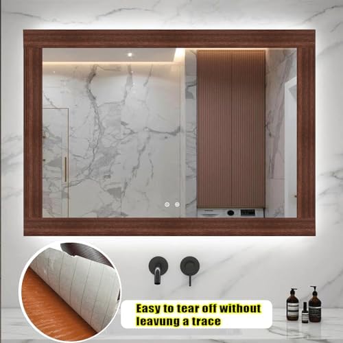 Teemall 10M Black Wood Grain Removable PVC Waterproof Border Wall Decor Removable Self Adhesive Kitchen Bathroom Tiles Sticker Wallpaper 4.2x390 (Brown, 2" x 390") - Image 6