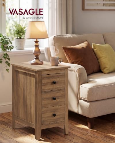 VASAGLE Side End Table with 3 Storage Drawers, Nightstand Farmhouse - Image 3