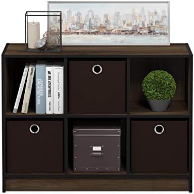 Furinno BASIC Book Shelf, 6-Cube Bookshelf with Open Shelf, 3 x 2 Bookcase with Storage Bins, Closed Back, Horizontal, 11.9 x 31.6 x 23.6, for Living Room, Bedroom, Home Office, Columbia Walnut - Image 4