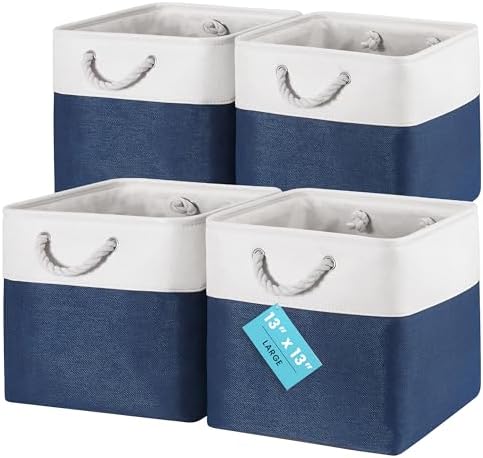 OrganiHaus 12x12 Cube Storage Bins, 4-Pack Fabric Cubes, Rope Handles by OrganiHaus