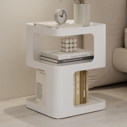 Modern Side Table for Sofa & Couch,White Metal Bedside Table,3 Tier end Tables with Storage for Living Room & Bedroom,Compact Nightstand for Small Spaces,No Assembly Required - Image 4
