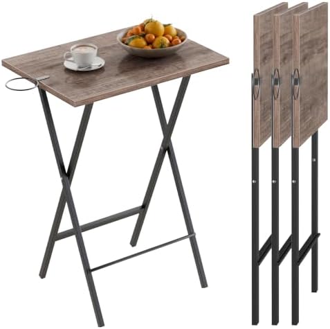 VECELO Folding TV Tray for Eating Set of 4, Portable Dinner/Snack Table with Cup Holder for Couch, Living Room and Small Space, Coffee & Black by VECELO