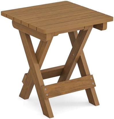 LUE BONA Small Outdoor Folding Side Table, 14 Inch, Teak Color Oil Printed - Image 7