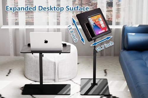 C Shaped End Table,20" W x 14" L,17"-31" Adjustable Height,Swivel and Turnable Desktop,Foldable Side Table for Small Spaces (Black, 19.7" x 13.8") - Image 6