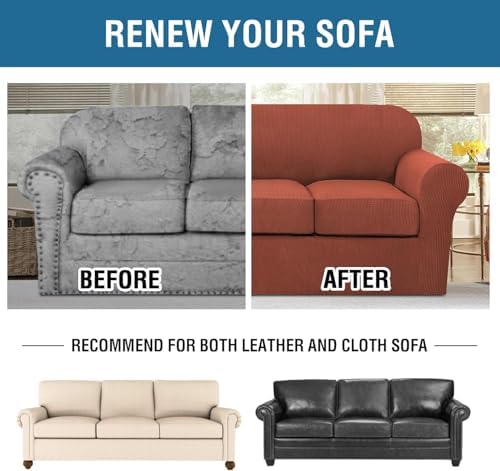 H.VERSAILTEX 4 Piece Stretch Sofa Covers for 3 Cushion Couch Covers for Living Room Furniture Slipcovers (Base Cover Plus 3 Seat Cushion Covers) Thicker Jacquard Fabric (Large Sofa, Rust) - Image 7