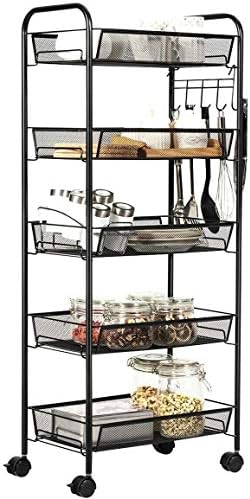 JANE EYRE 5-Tier Rolling Utility Storage Rack Cart on Wheels, Trolley Craft cart, Multi-Purpose Organizer Shelf, Black by JANEEYRE