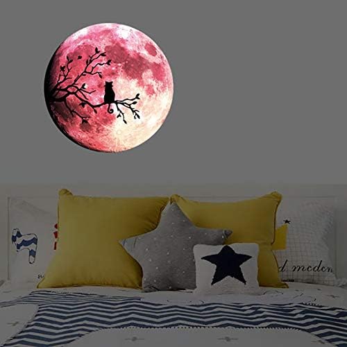 Quanhaigou Glow in The Dark Wall or Ceiling Moon Stickers – Luminous Decal Sticker for Simulated Planet Effect at Night – Red 3D Earth Black Tree Cat - Image 2