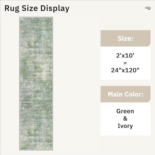 Soalmost Abstract Runner Rug 2x10 Hallway Kitchen Runners Green/Ivory - Image 5