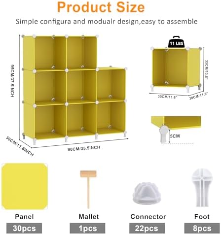 AWTATOS Cube Storage Organizer, 8 Cube Closet Organizers Stackable, Yellow - Image 6