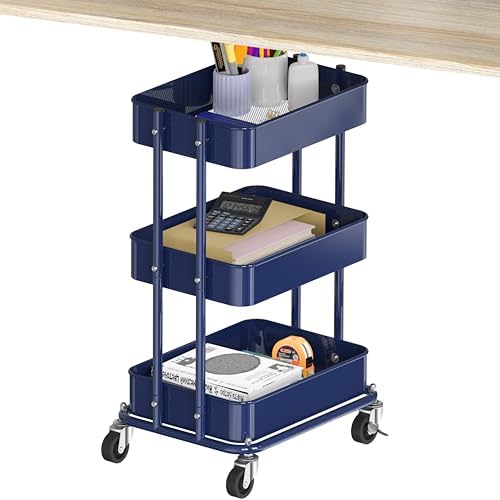 Simple Houseware 3-Tier Utility Cart, Low 24" Height Fits Under Desk, Navy by SimpleHouseware