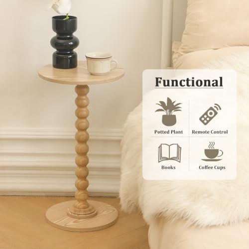 Fultyle Round Side Table, Small Drink Table for Small Spaces, Modern Accent End Table with Solid Wood Leg for Living Room, Bedroom, Corners, and Office (Natural) - Image 4