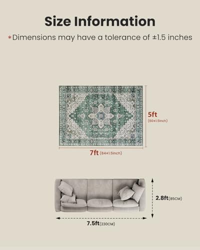 AMADA HOMEFURNISHING 5x7 Area Rugs, Washable Living Room Rug Low-Profile with Non-Slip Backing & Durable Edge Binding, Vintage 5x7 Rugs for Living Room, Bedroom, Dining Room - Image 2