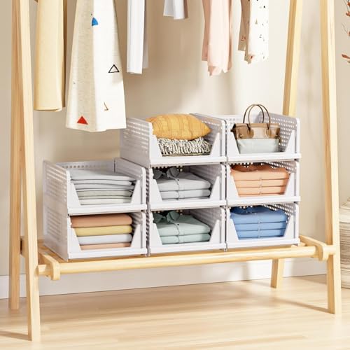 caktraie 8 Pack Stackable Closet Storage Basket - Stackable Storage Bins - Image 6
