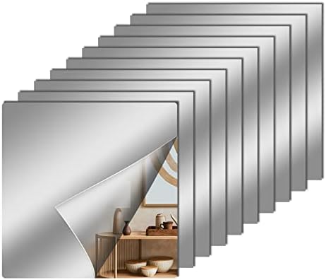 12 Pcs Acrylic Flexible Mirror Sheets, 12 x 12 in Mirrors Tiles Self Adhesive Square Cuttable Wall Stickers Non Glass Acrylic Safety Reflective for DIY Craft Home Wall Decoration by Unknown