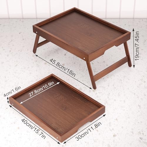 Fibogollo 2 Pack Bamboo Bed Tray Table with Folding Legs,Breakfast Trays,Serving Tray for Food and Snack,Laptop Trays for Working(Brown) - Image 2