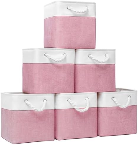 Cube Storage Bins, Collapsible Fabric Storage Cubes Bins, 11 Inch Cube Storage Bins with Handles, Foldable Storage Cubes (Pink, 10.5 * 10.5 * 11inch) by BOFUGA