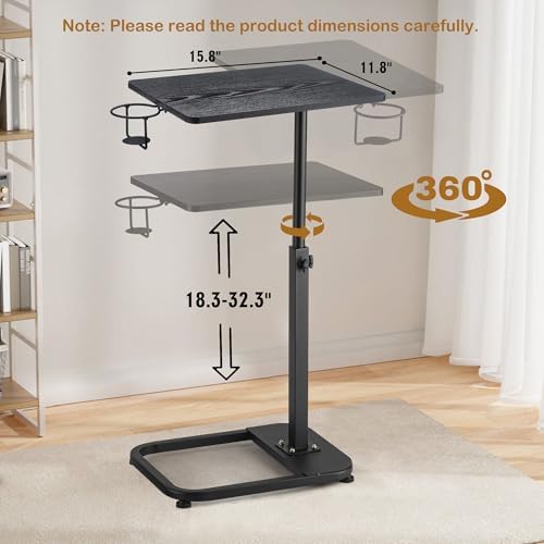 facka Multi-Functional C-Shaped End Table for Couch & Bed, Adjustable Height TV Tray, Stable Laptop Desk, Space-Saving Snack Side Table with Rounded Metal Corners - Image 2
