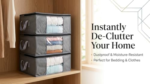 Storage Clothes Bins Closet Bags - 35L Containers Organizer Boxes Clothing Bin Organization for Organizing Blanket Pillow Sheet Sweater, Foldable Bedroom Small Storage Totes With Lids Zipper, 3pc Pack - Image 6