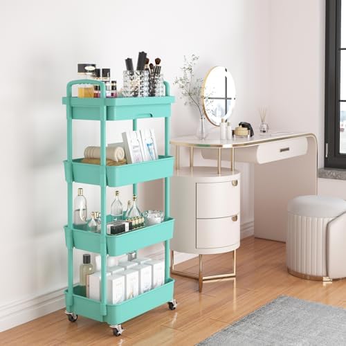 Calmootey 4-Tier Utility Cart with Drawer & Wheels, Storage for Home,Office - Image 2