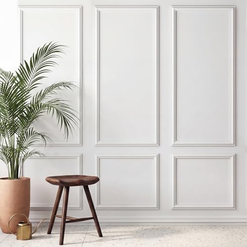 Colingmill 3 Sets Pre-Cut Wall Peel and Stick Trim Molding Wall Wainscoting Panels 3D Self Adhesive Baseboard Molding Trim for Interior Decoration Living Room Bedroom Accent (54 x 24 x 1.57 in,White) by Colingmill