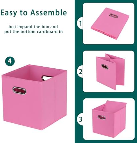 Black Foldable Storage Cubes Bins, Fabric Storage Box Cubes Organizer Baskets with Dual Handles for Home Organizer,Set of 6,(Pink) - Image 6