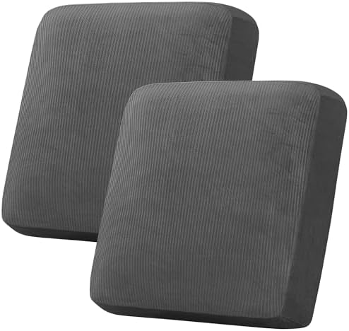 H.VERSAILTEX Velvet Stretch Couch Cushion Cover Plush Cushion Slipcover for Chair Loveseat Sofa Cushion Furniture Protector Seat Cushion Sofa Cover (2 Piece Large Sofa Cushion Covers, Grey Striped) by HVERSAILTEX