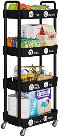 Laiensia 4-Tier Rolling Cart with Wheels,Multifunction Utility Storage Carts, Kitchen Storage Organizer,Mobile Shelving Unit for Bathroom,Laundry,with Classified Stickers,Black - Image 2