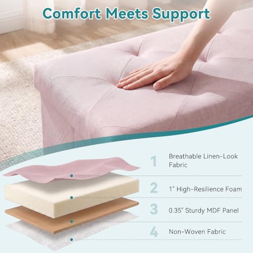 OLIXIS 30 Inch Folding Storage Ottoman Bench, Pink Ottoman with Storage - Image 6