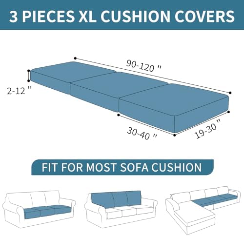 XINEAGE 3 Piece XL Stretch Couch Cushion Covers Individual Sofa Slipcovers - Image 3